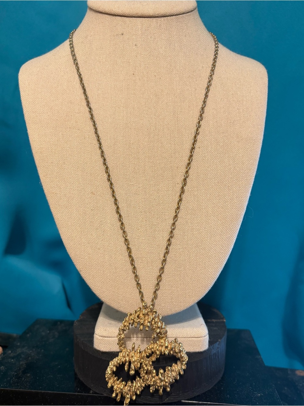 Panetta necklace heavy brutalist sculptured pendant gold tone 3” on 25” chain